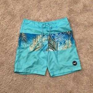 Hollister Teal Palm Trees Swim Trunks